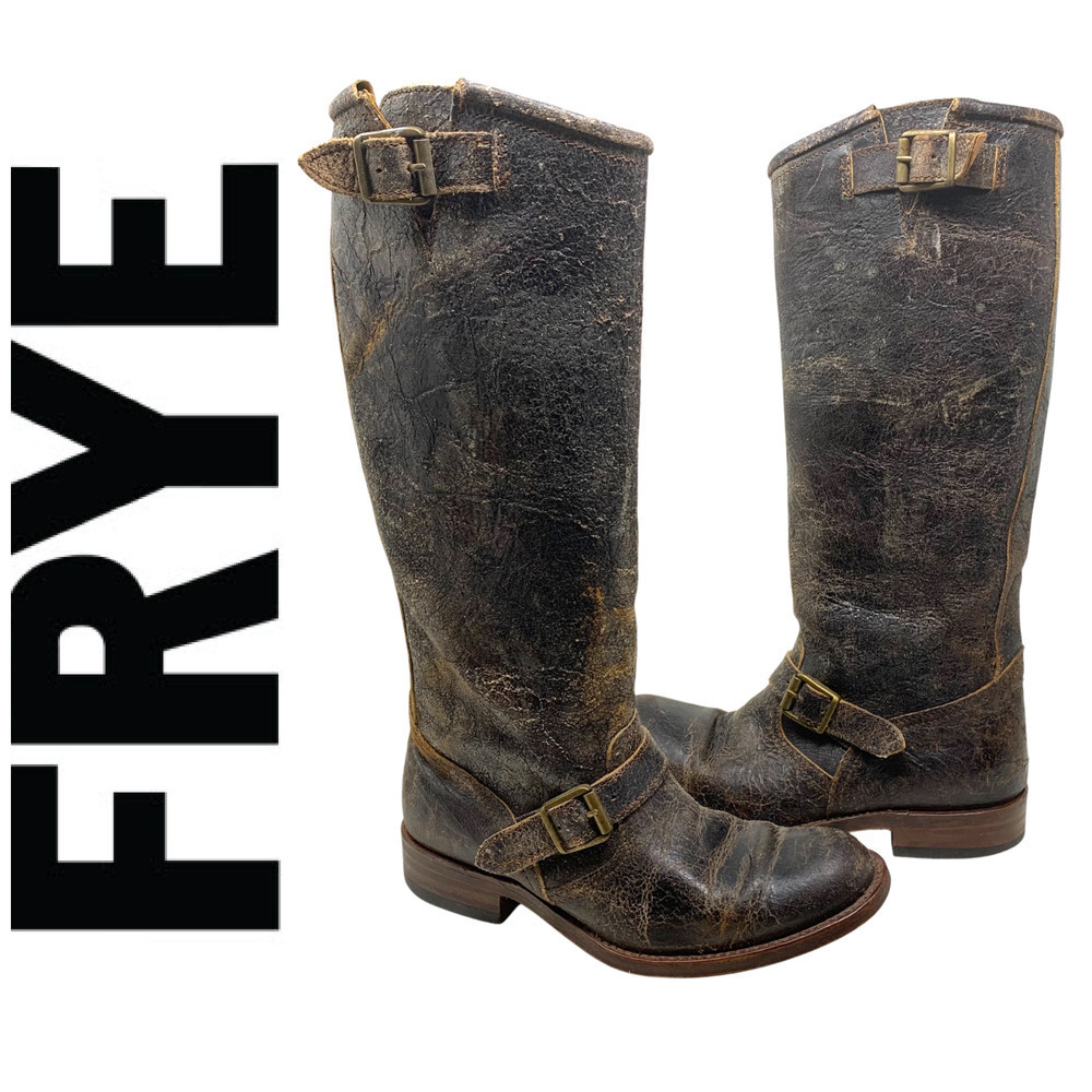 Frye Veronica Slouch Boot Chocolate Tobacco Finish Distressed Leather Sz 6
